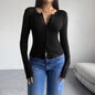 Autumn Winter Coat Women Clothing Solid Color Cardigan Breasted Long Sleeve T Shirt