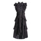 French Ethnic Palace Dress Autumn Stand Up Collar Lace Flying Sleeves Drawstring Ruffled Dress Women