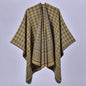 Women Autumn Winter Warm Shawl Classic Houndstooth Cape Knitted Scarf Shawl Split Cloak