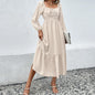 Women Clothing Autumn Winter Waist Tight Large Dress Long Sleeve Square Neck Office Maxi Dress