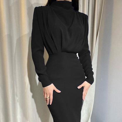 Autumn Waist-Controlled Western Solid Color Long Sleeve Dress