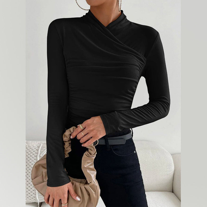 Women Autumn Winter Half Turtleneck Slim Fit Long Sleeve Bottoming Shirt