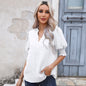 Summer Office Solid Color Top  V neck Chiffon Shirt