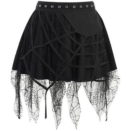 Women Skirt Autumn Gothic Punk Spider Web Tassel Mini Skirt Hallowen Gothic Skirt