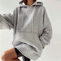 Women Clothing Autumn Winter Fleece-Lined Pullover Loose All Match Solid Color Hoodie  for Women