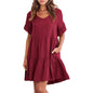 Women Summer Casual V Neck Little Girl Clothes Three Layer Pleated Dress