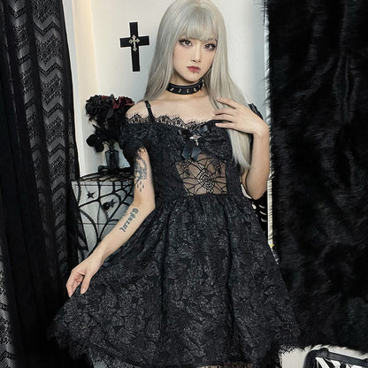 Women Clothing Autumn Dark Halloween Gothic Short Dress