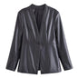 One Button Blazer Summer Top Office Faux Leather Blazer For Women