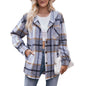 Women Autumn Winter Ladies Hooded Jacket Casual Mid Length Plaid Shirt