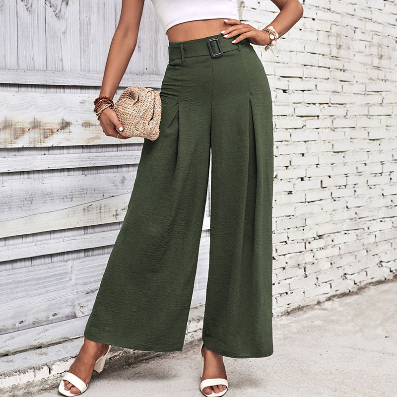 Summer Women Clothing Solid Color High Waist Wide Leg Casual Pants Summer Women