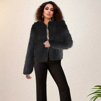 Autumn Winter Slippers O neck Short Coat Faux Fur Coat Women Solid Color Street Casual