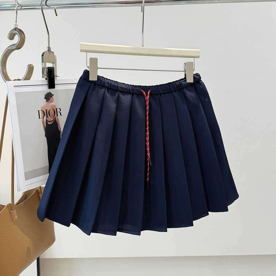 Korean Colorful Drawstring High Waist Pleated Skirt Autumn All Matching Slimming Anti Emptied Skirt