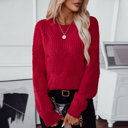 Solid Color Woven Cover Women Autumn Winter Sweater Casual Loose Women Clothing Top