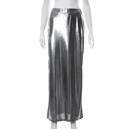 Summer Women Low Waist Metallic Color Simple Sexy Sheath Women Skirt