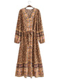 Autumn Casual Women Printed Cardigan Long Sleeve Belt Dress