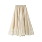 Ruffled Beaded Skirt for Women Spring Summer Maxi Dress High Waist Mid Length Irregular Asymmetric Skirt