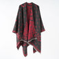 Women Scarf Shawl Retro Big Name Double Sided Tassel Split Cloak