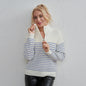 Striped Zipper Women Autumn Winter Graceful Casual Soft Glutinous Long Sleeved Sweater Sweater