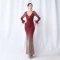 Craft Order Ostrich Feather Gradient Sequin Long Sleeve Evening Dress