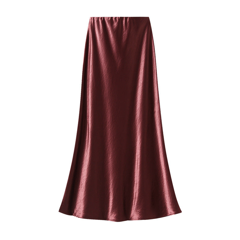 Elegant Pleated Streamer Satin Fishtail Skirt Women Autumn Drooping Slimming Sheath A Line Long Skirt