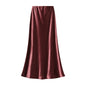 Elegant Pleated Streamer Satin Fishtail Skirt Women Autumn Drooping Slimming Sheath A Line Long Skirt