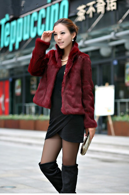 Women Clothing Faux Fur Slim Coat Fur Long Sleeve Stand Collar Fur Coat Imitate Rex Rabbit Fur