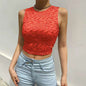 Women Clothing Printed Sexy Round Neck Slim Fit Cropped Vest