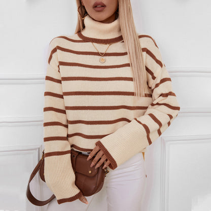 Winter Knitting Pullover Collared Office Striped Women Clothing Sweater Women