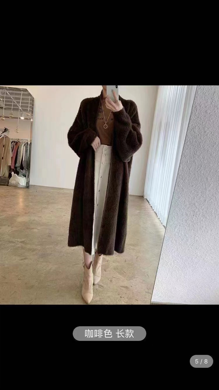 Idle Long below the Knee Mink Sweater Coat Women Loose Autumn Winter Casual Knitted Cardigan Coat