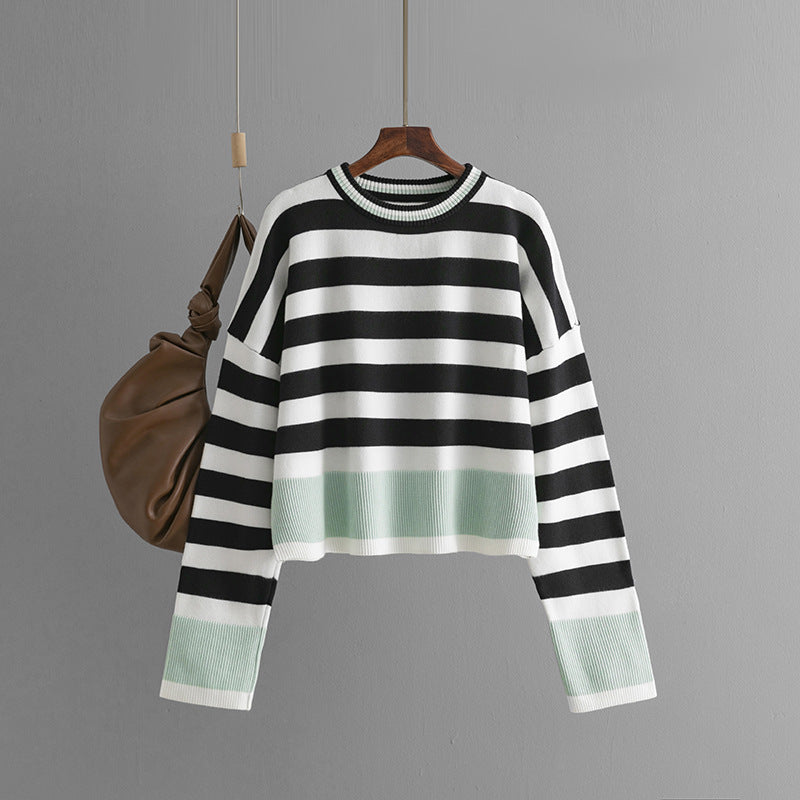 Autumn Winter Women Clothes Sweater Striped Long Sleeve round Neck Sweater Top for Women