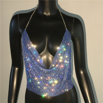 Women Clothing Rhinestone Rhinestone Vest Sexy Party Nightclub Sexy Suit Rhinestone Top Sling