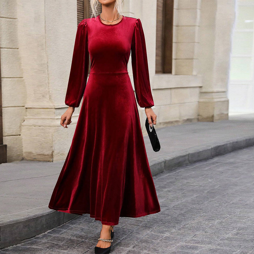 Women Clothing Velvet Dress Autumn Winter High Grade Backless Maxi Dress