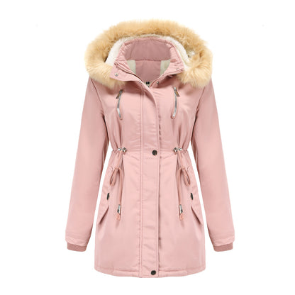 Autumn Winter  Women Clothing Thick Lambskin Cotton-Padded Coat Women Loose Women Cotton Clothes Removable Hat Fleece Padded Coat