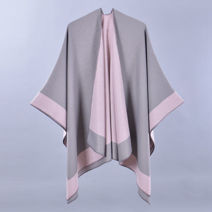 Women Spring Scarf Shawl All Match Solid Color Four Seasons Imitation Cashmere Split Cloak