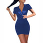 Spring Dress Sexy Slim Short Sleeve V neck Leather Collar Dress