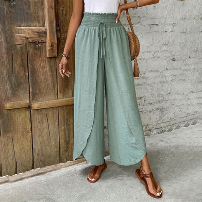 Office Elastic Waist Irregular Asymmetric Feet Wide Leg Casual Pants Women Solid Color Baggy Straight Trousers Women Pants Children