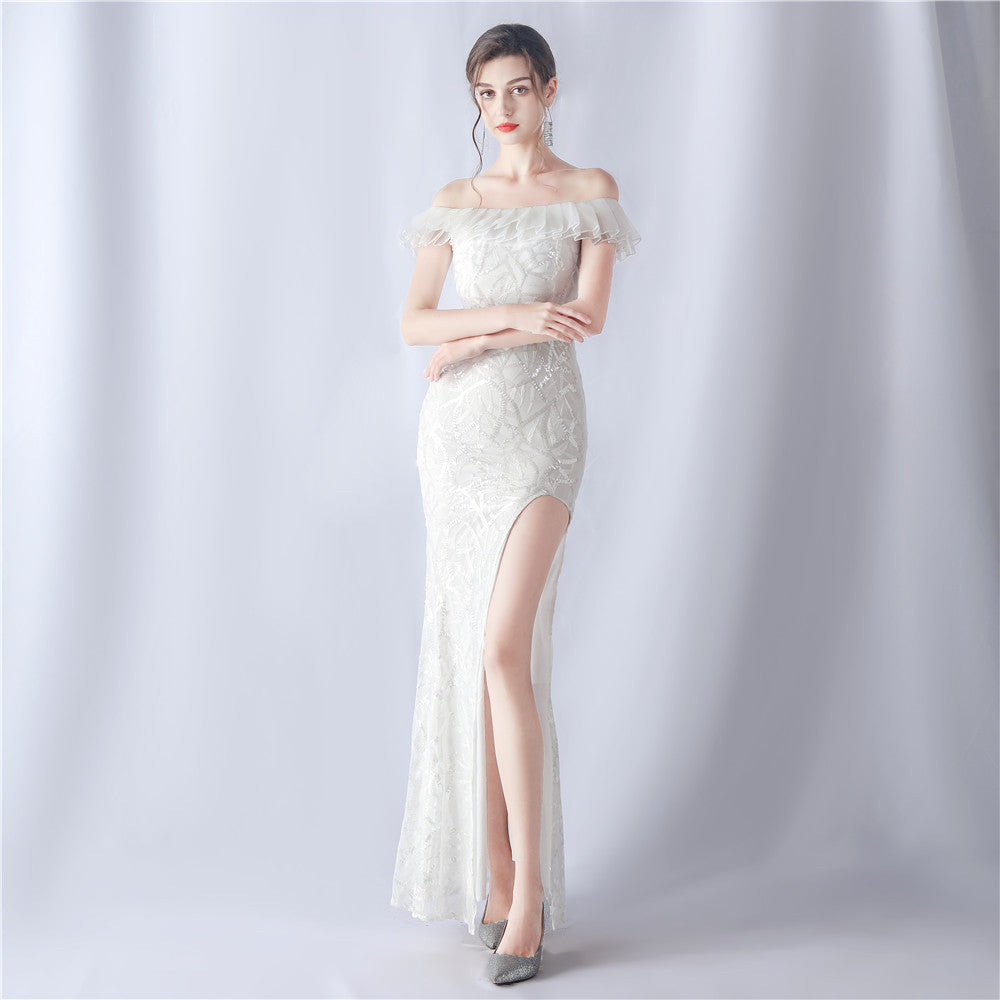 Fabric Sequin Combined With Embroidery Thread Heavy Craft Folding Organza Boutique Evening Dress