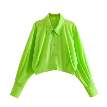 Women Clothing Color Short Shirt Long Sleeve Top Casual All Matching Graceful