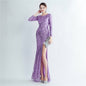 Sequined Long Sleeve Split High End Evening Dress