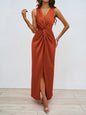 Elegant Slim Women V neck Sleeveless Sexy Solid Color Sheath Dress