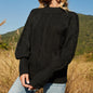 Women Clothing Solid Color Lantern Sleeve Mock Neck Sweater British Loose Pullover Sweater