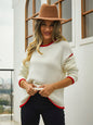 Fall Women Clothing Patchwork Stripes round Neck Knitwear Pullover Sweater