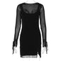 Women Clothing Summer Stylish Long Sleeves Sexy Mesh Stitching Split Dress