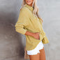 Women Autumn Winter Shirt Solid Color Loose Corduroy Pocket Long Sleeve Cardigan