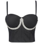 Diamond Embedded Fashionable Women Breathable Slim Fit Bra Outer Wear Sexy Wrapped Chest Backless Sexy French Camisole