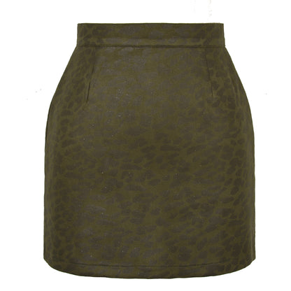Autumn Winter Bronzing Sequined Leopard Suede Skirt High Waist Sexy Short Skirt Women Clothing
