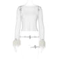 Fall Women Clothing Furry Stitching Sexy Grid Hollow Out Cutout cropped Top for Women