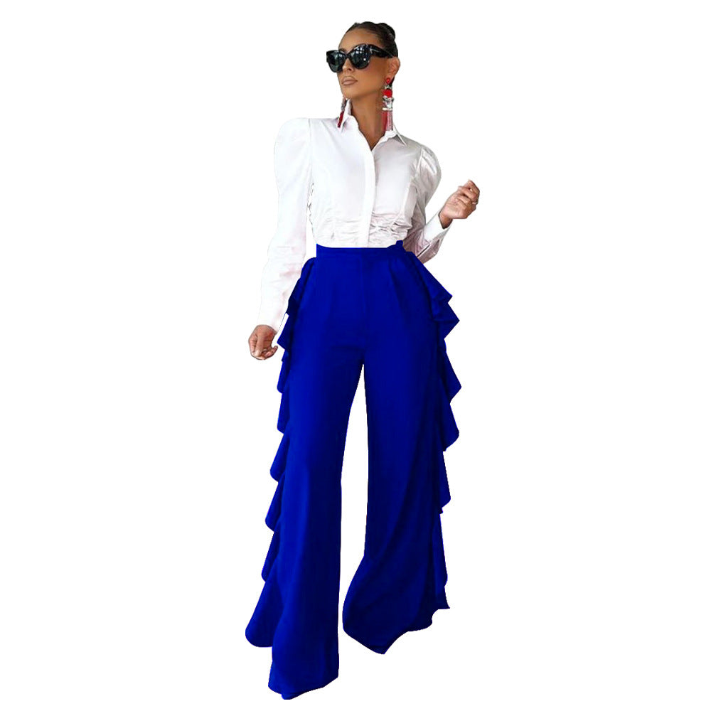 Women Ruffled High Waist Wide Leg Pants