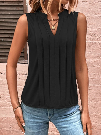 Women Clothing Summer Elegant Pleated V neck Vest Women Top T