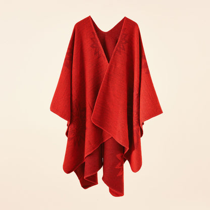 Autumn Winter Street Solid Color Herringbone Pattern Warm Imitation Cashmere Shawl Cape